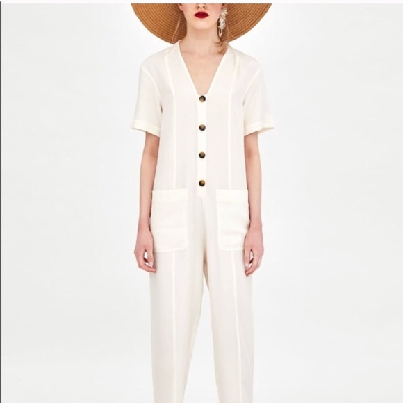zara cream jumpsuit